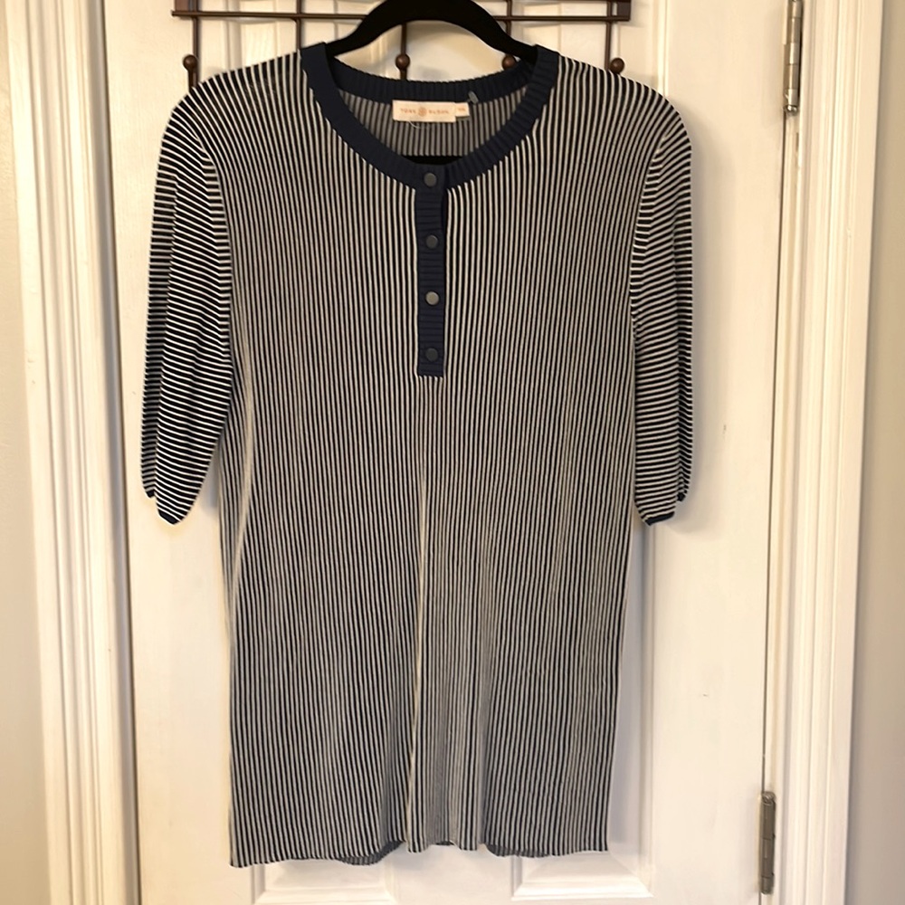 Tory Burch Navy & White Striped Top